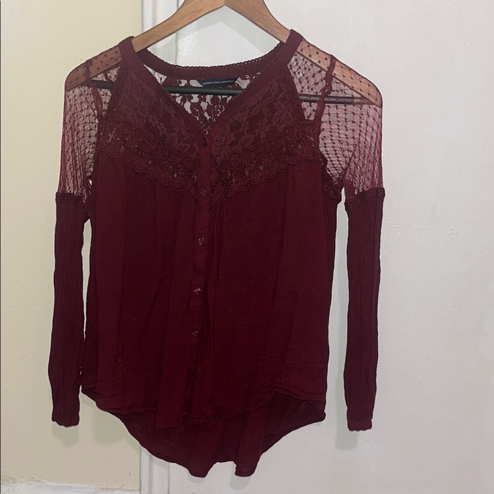 American Eagle Elegant Burgundy Lace Women's Top Small s